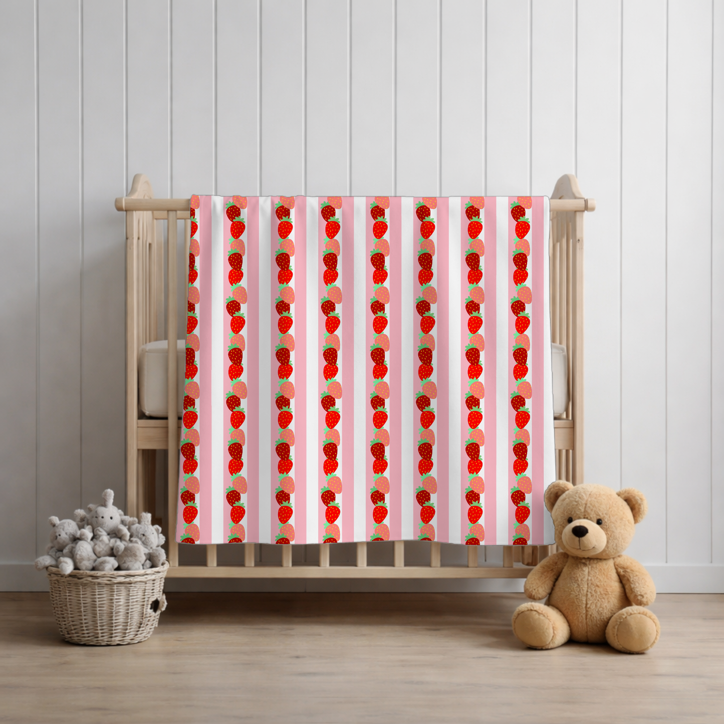Strawberry Stripe Velveteen Throw Blanket — Cozy Plush Home Decor