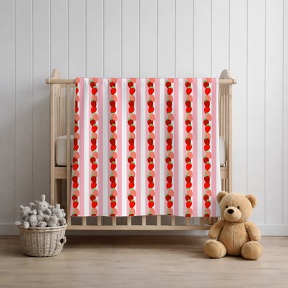Strawberry Stripe Velveteen Throw Blanket — Cozy Plush Home Decor