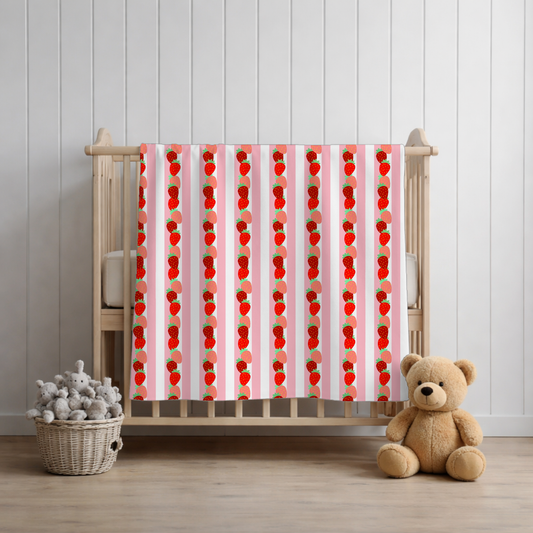 Strawberry Stripe Velveteen Plush Blanket Pattern Throw