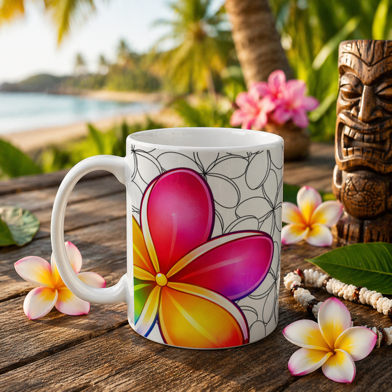 Plumeria Hawaiian Coffee Mug Floral Island Tropical Ceramic Mug For Morning Brew Gift Idea