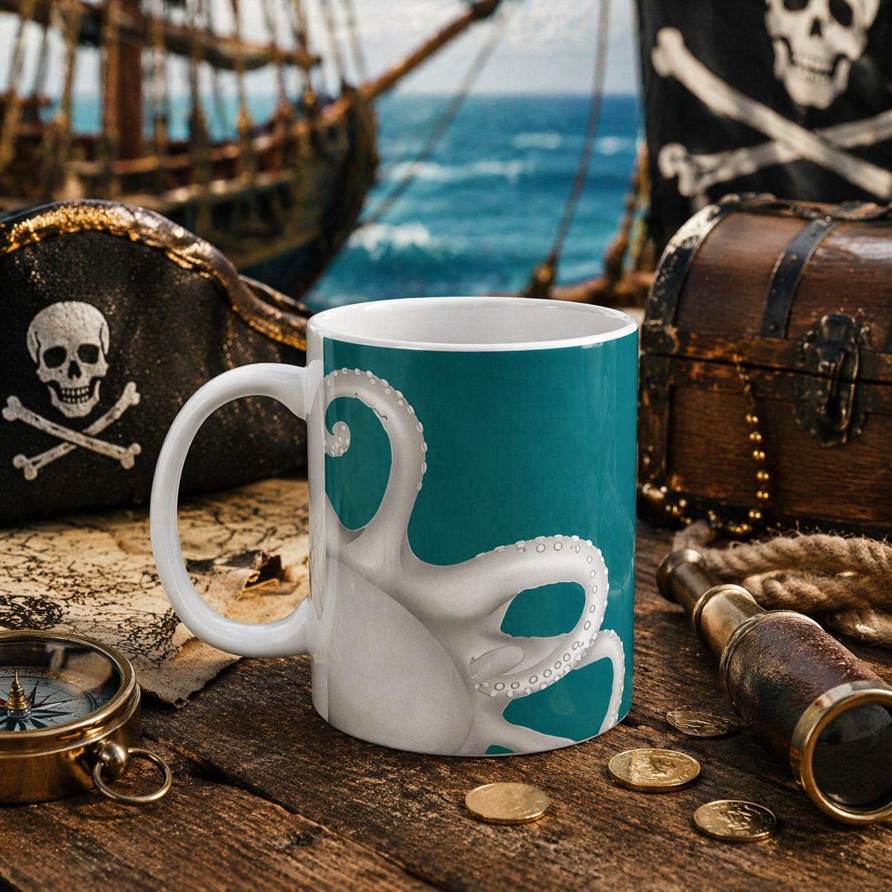 Kraken Octopus Pirate Ceramic Coffee Mug 11oz With Maritime Design Oceanic Nautical Mug For Coffee Lovers