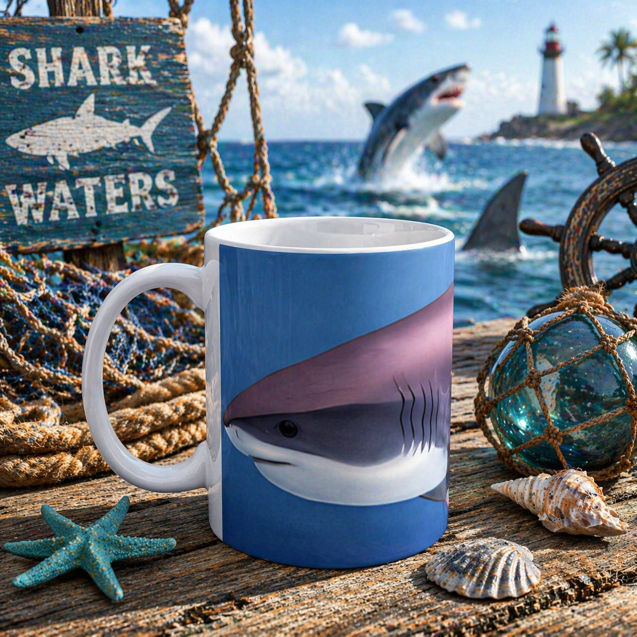 Great White Shark Coffee Mug Ceramic With Bold Ocean Artwork In Vibrant High Definition Color