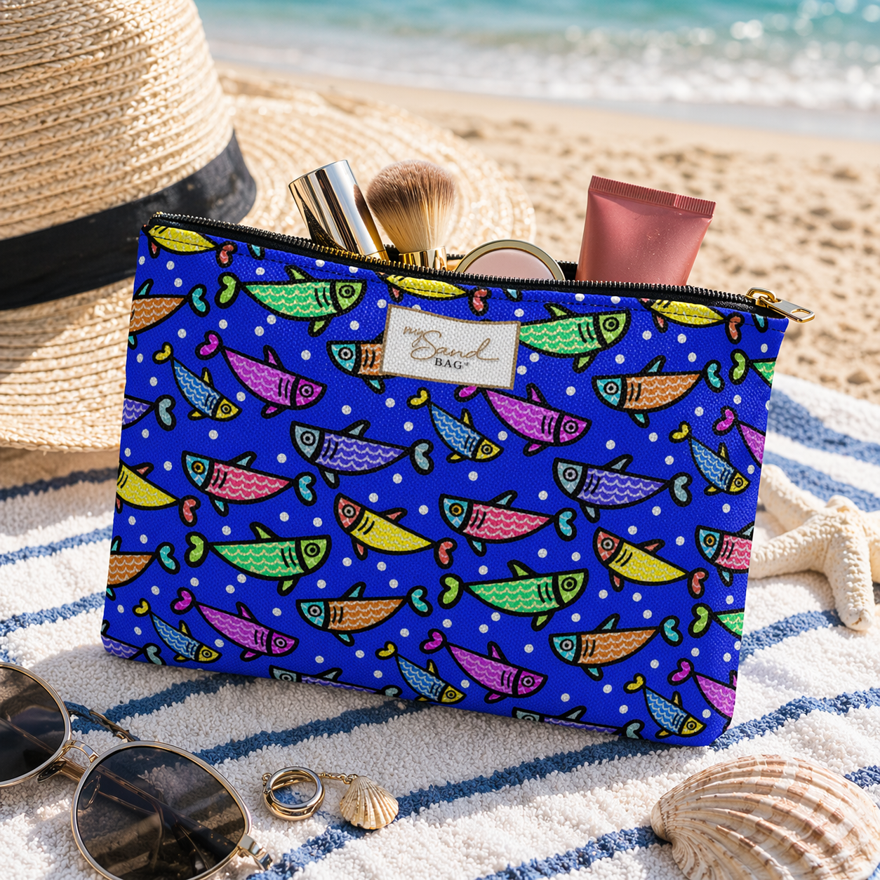 My Sand Bag Essentials Pouch By Happy Fish 2 Zippered Canvas Pouch