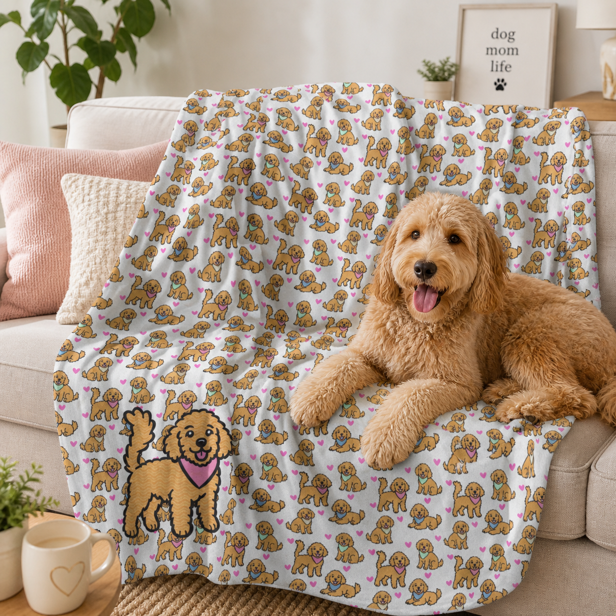 Goldendoodle Pattern Velveteen Plush Blanket | Dog Lover Gift | 3 Sizes
