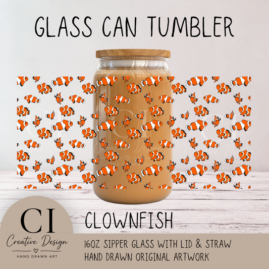 Clownfish 16oz Glass Can Tumbler — 16oz Sipper Glass