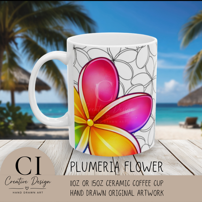 Plumeria Hawaiian Coffee Mug Floral Island Tropical Ceramic Mug For Morning Brew Gift Idea