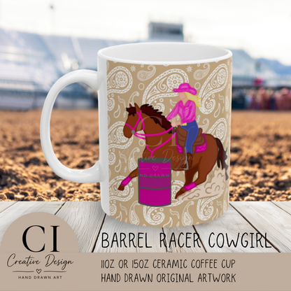 Barrel Racer Cowgirl Ceramic Coffee Mug | Rodeo Art | 11oz & 15oz