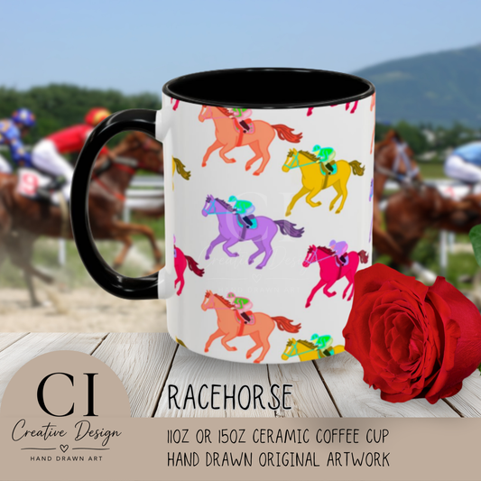 Kentucky Derby Racehorse Accent Coffee Mug | Race Day Gift | 11oz & 15oz