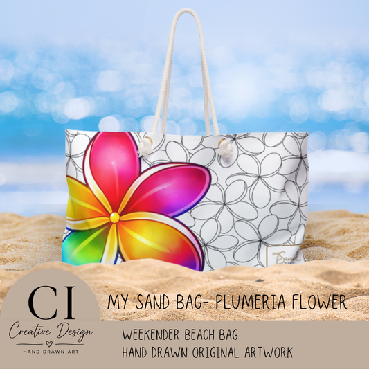 Colorful Plumeria Hawaii Beach Weekender Bag Tropical Floral Travel Bag