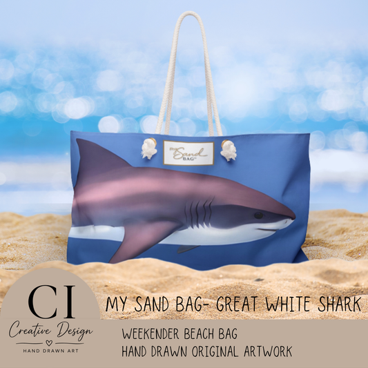 My Sand Bag Great White Shark Beach Bag Weekender Carryall