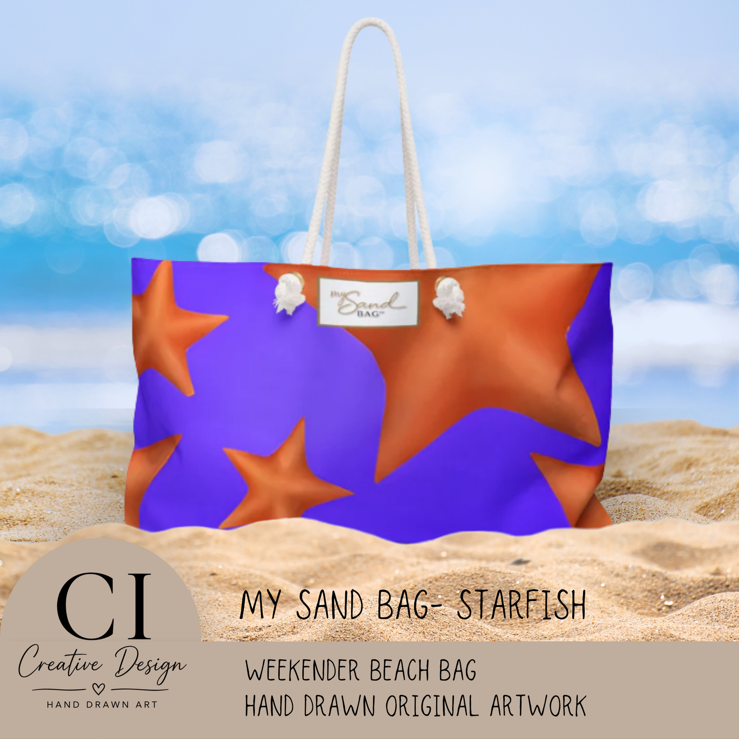 Colorful Starfish Original Art Weekender Beach Travel Tote Bag