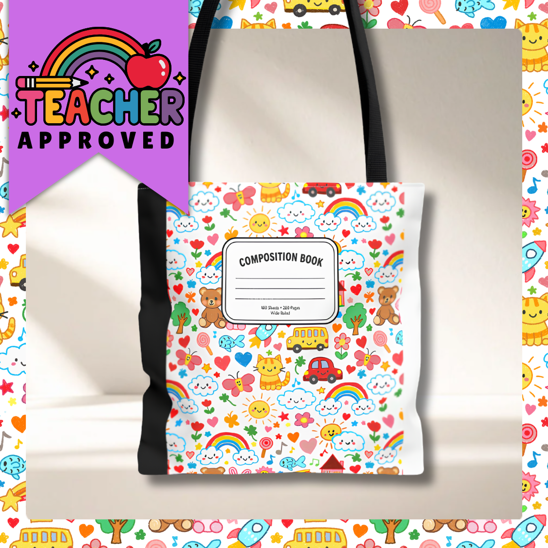 Primary Colors Teacher Tote Bag | Back to School Gift | 3 Sizes