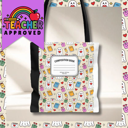 Ghost School Supplies Teacher Tote Bag | Kawaii Halloween Book Bag | 3 Sizes