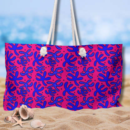 Colorful Hand-Drawn Starfish Weekender Bag | Beach Tote, Nautical Travel Bag