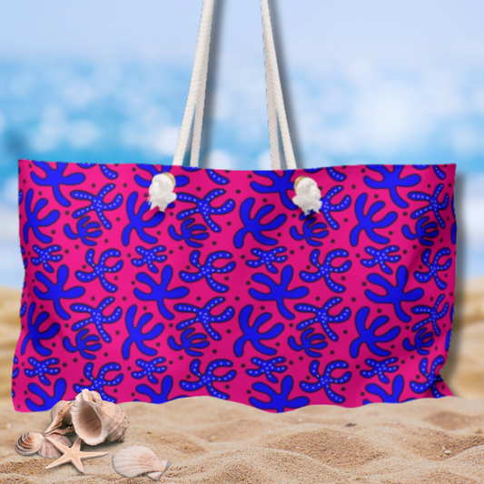Colorful Hand-Drawn Starfish Weekender Bag | Beach Tote, Nautical Travel Bag