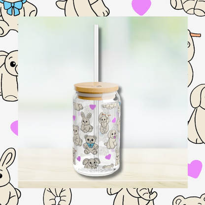 Cruise Towel Animal Sipper Glass | 16oz Glass Can with Bamboo Lid & Straw