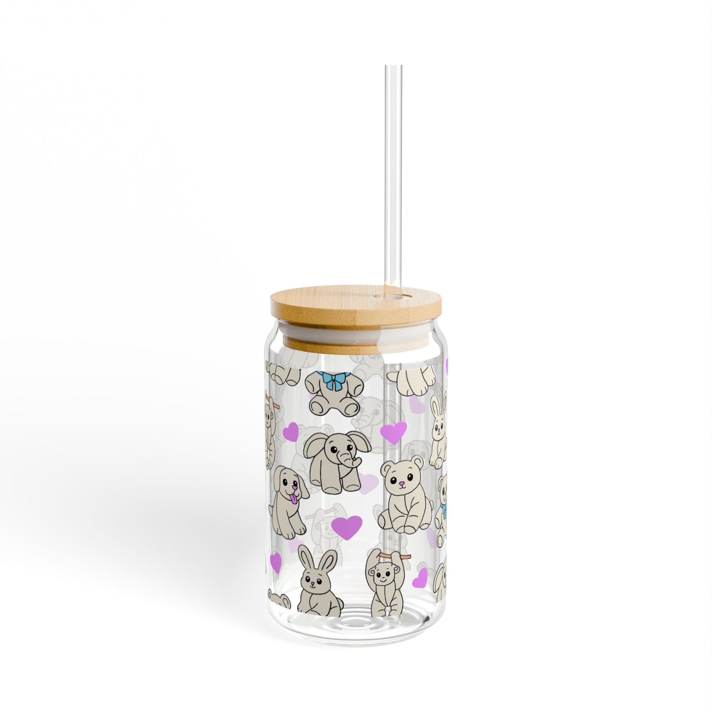 Cruise Towel Animal Sipper Glass | 16oz Glass Can with Bamboo Lid & Straw