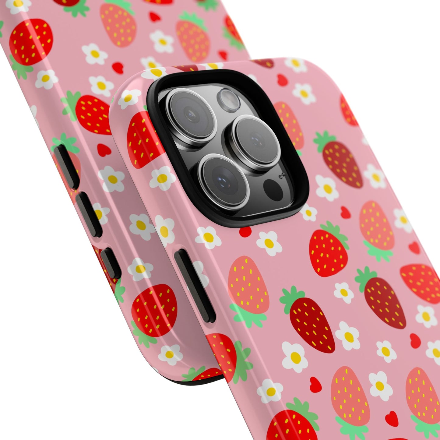 Strawberry Pattern Pink Phone Case Dual Layer Protective Case For IPhone