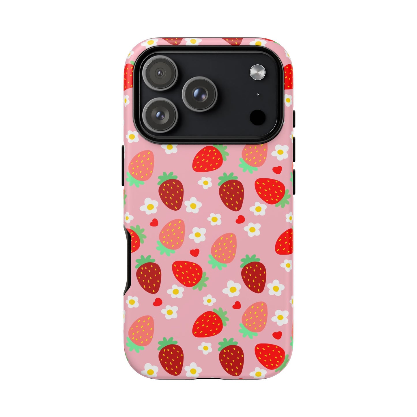 Strawberry Pattern Pink Phone Case Dual Layer Protective Case For IPhone
