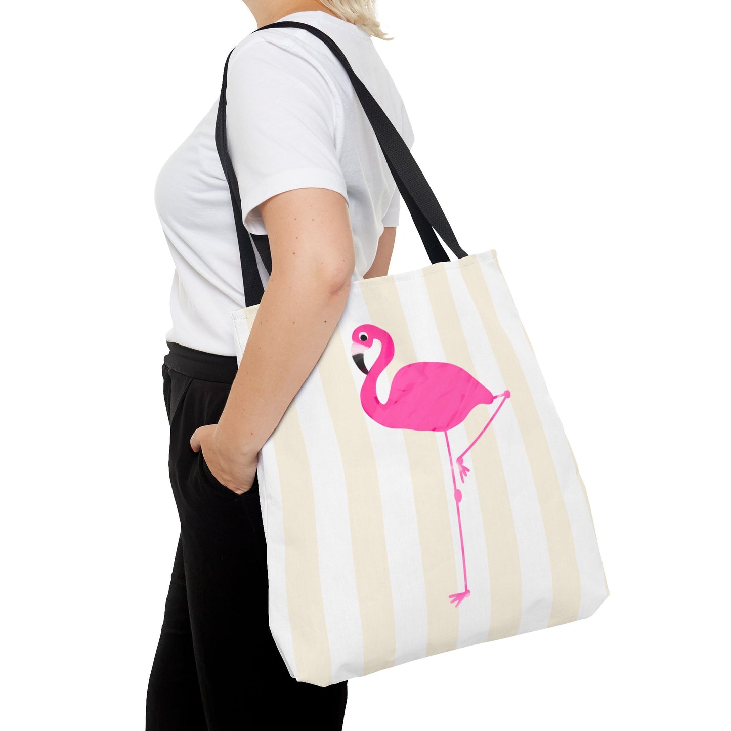Pink Flamingo Illustration Tote Shopping Reusable Bag | All-Over Print