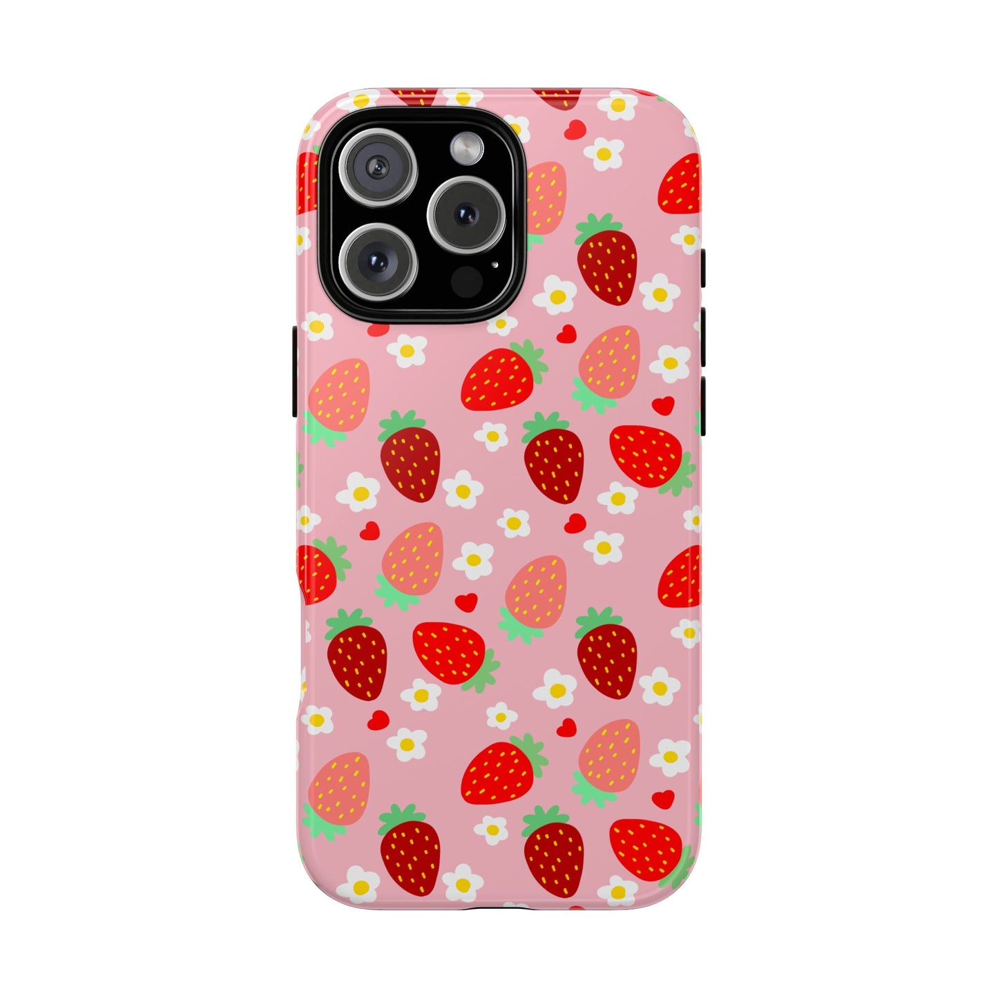 Strawberry Pattern Pink Phone Case Dual Layer Protective Case For IPhone
