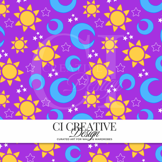 Sun Moon & Stars Seamless Pattern | Celestial Digital Download PNG