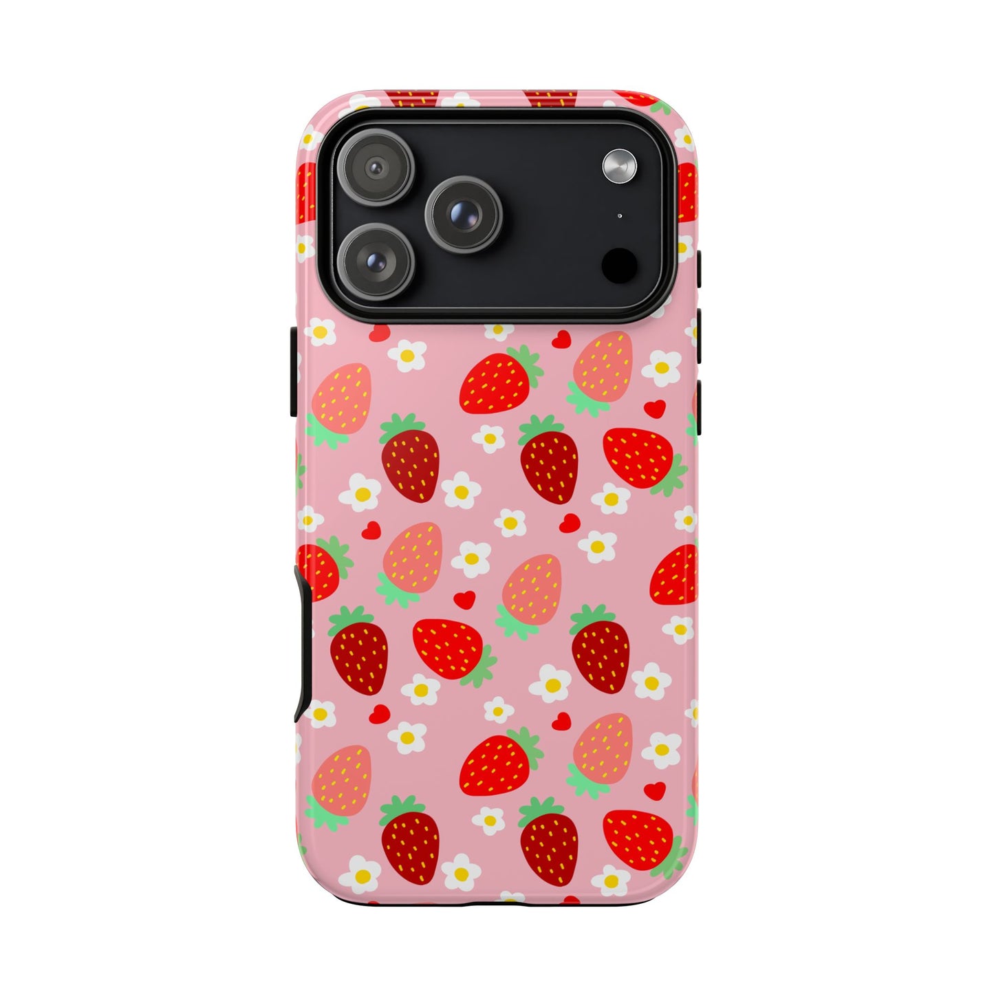 Strawberry Pattern Pink Phone Case Dual Layer Protective Case For IPhone