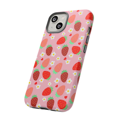 Strawberry Pattern Pink Phone Case Dual Layer Protective Case For IPhone