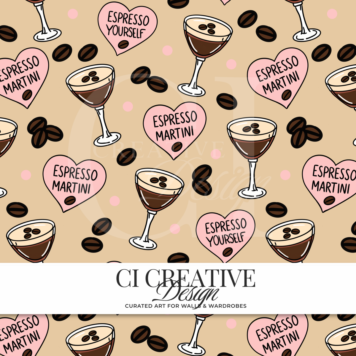Espresso Martini Seamless Pattern | Coffee Cocktail Digital Download PNG