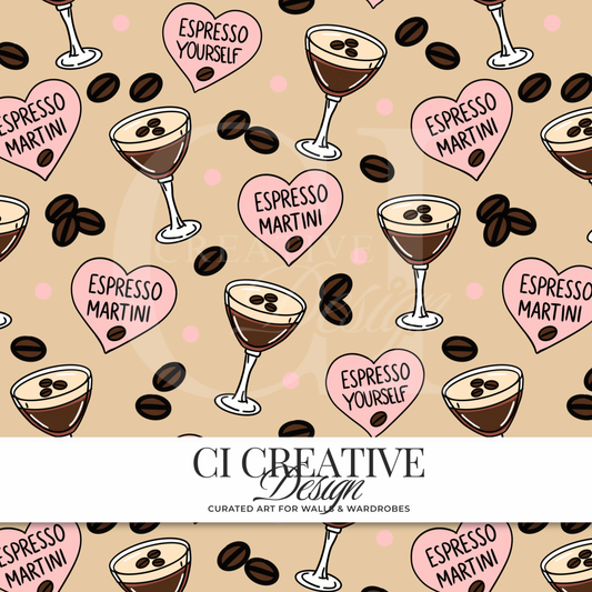 Espresso Martini Seamless Pattern | Coffee Cocktail Digital Download PNG