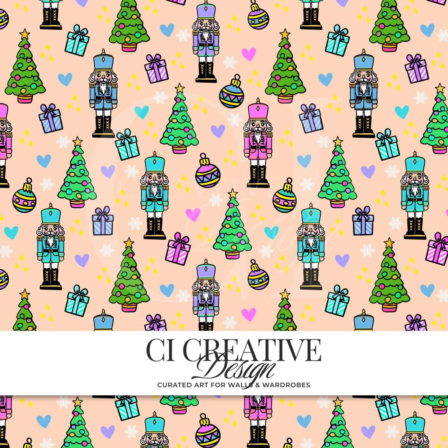 Christmas Nutcracker Seamless Pattern | Holiday Digital Download PNG
