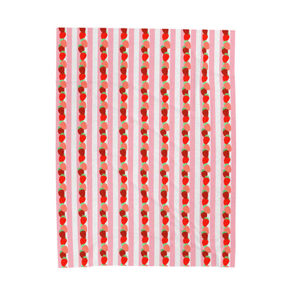 Strawberry Stripe Velveteen Throw Blanket — Cozy Plush Home Decor