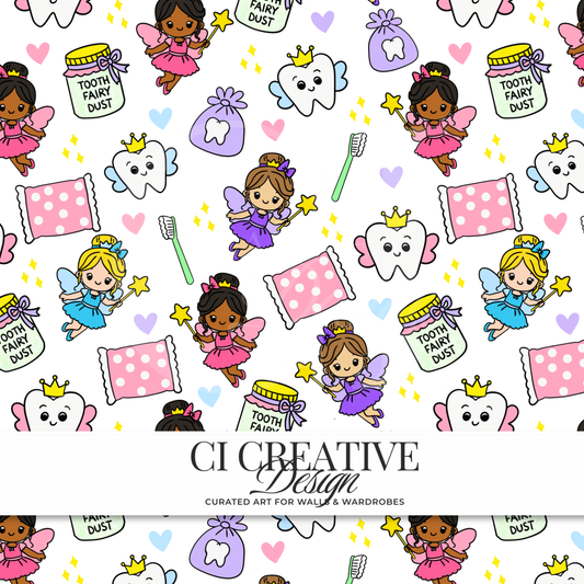 Tooth Fairy Seamless Pattern | Kawaii Tooth Digital Download PNG