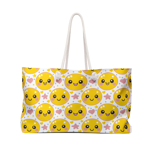 Retro Happy Face Beach Weekender Bag | Yellow Smiley Travel Tote