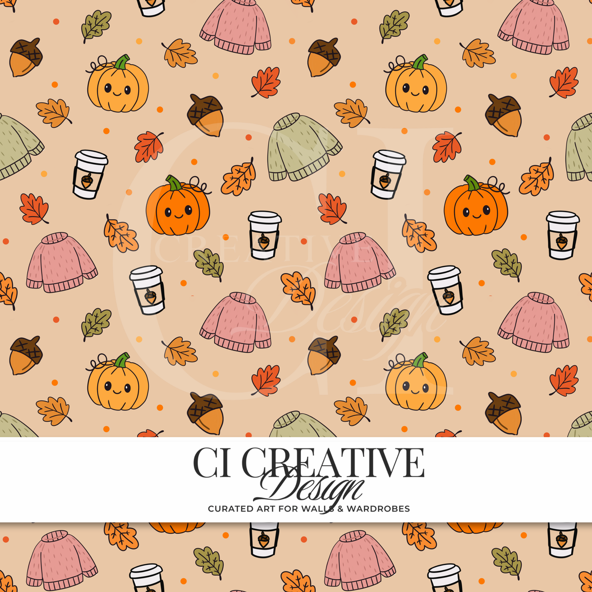 Cozy Autumn Vibes Seamless Pattern | Pumpkin Sweater Digital Download PNG
