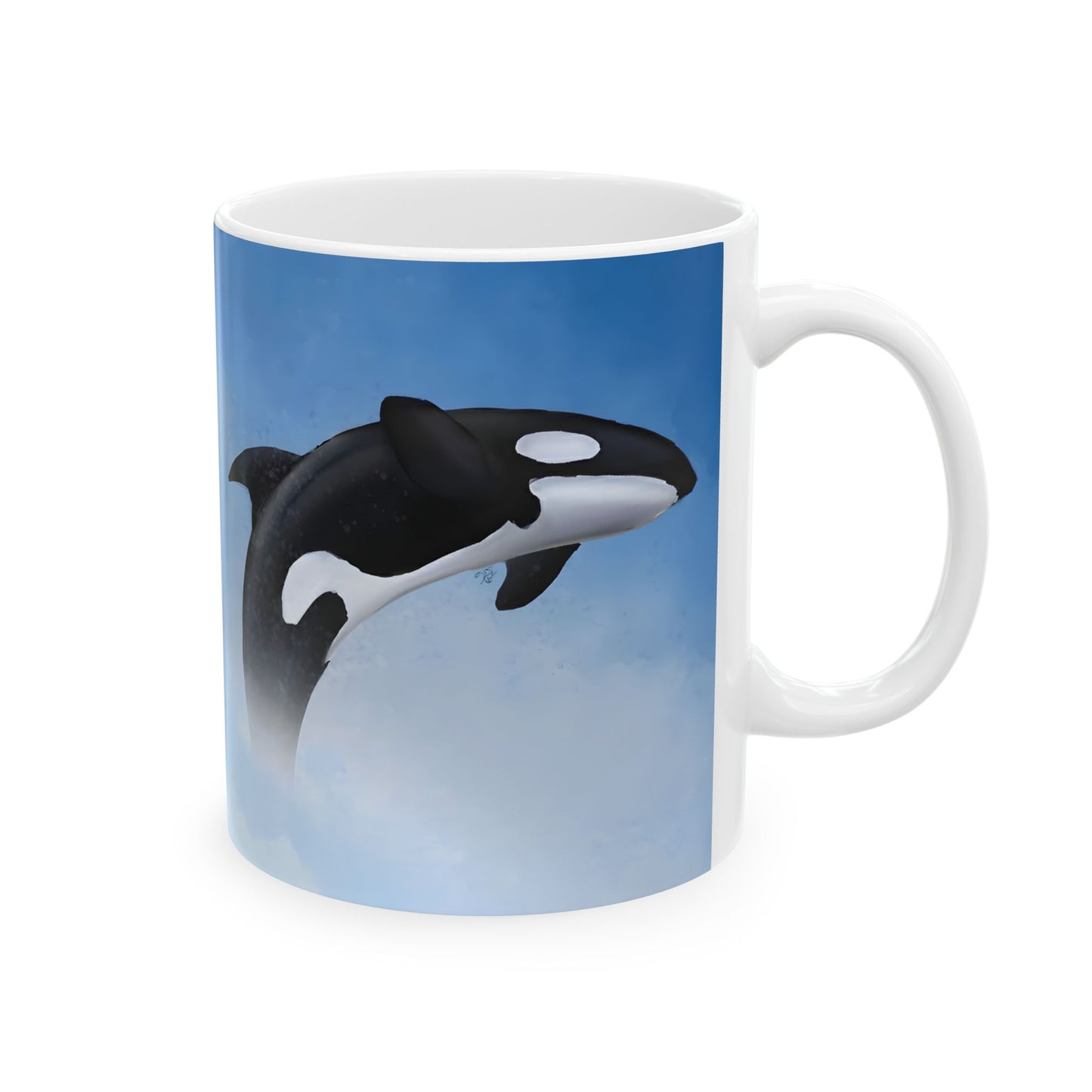 Orca Killer Whale Ceramic Mug Coffee Cup With Winter Blue Snowflake Design Dishwasher Safe Gift