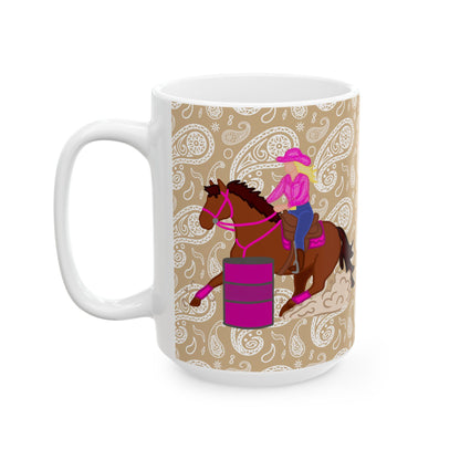 Barrel Racer Cowgirl Ceramic Coffee Mug | Rodeo Art | 11oz & 15oz