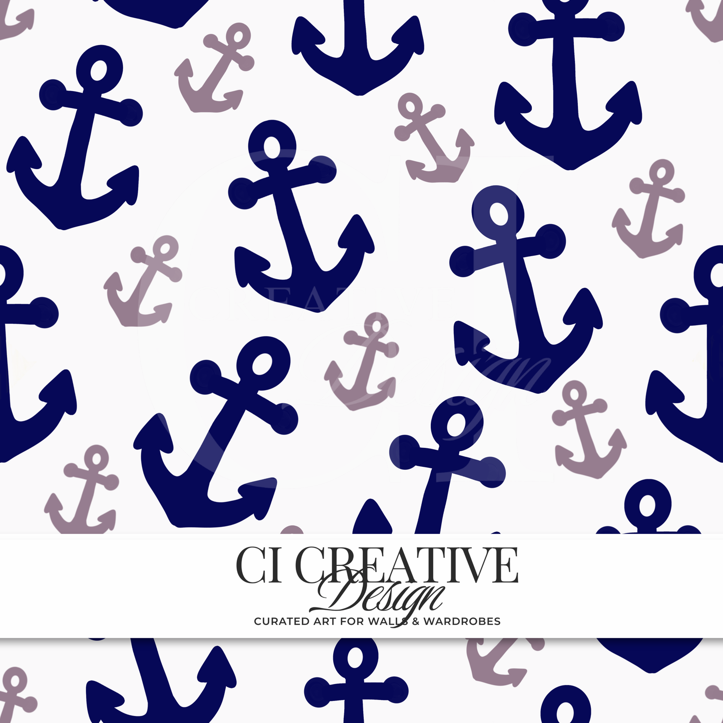 Anchor Seamless Pattern | Navy White Digital Download PNG