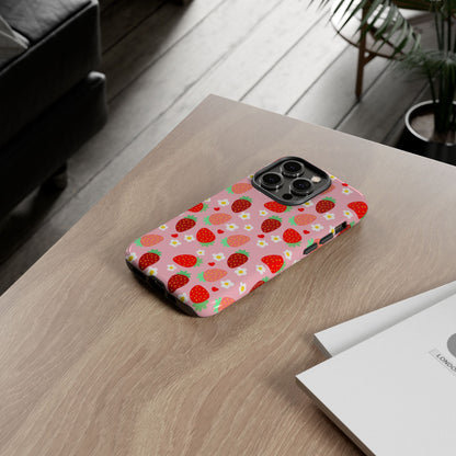 Strawberry Pattern Pink Phone Case Dual Layer Protective Case For IPhone