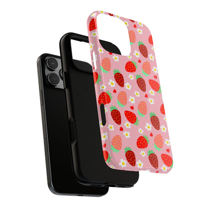 Strawberry Pattern Pink Phone Case Dual Layer Protective Case For IPhone
