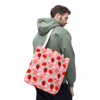 Strawberry Seamless Tote Bag Pink Red Fruit Pattern
