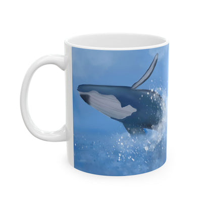 Humpback Whale Ceramic Mug For Whale Watching Coffee Cup With Frosted Ocean And Snowflake Artwork