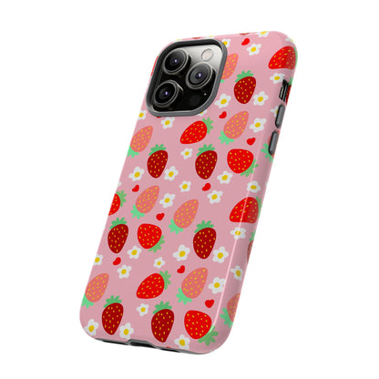 Strawberry Pattern Pink Phone Case Dual Layer Protective Case For IPhone