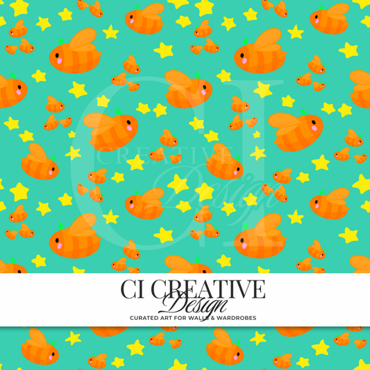 Orange Bees Seamless Pattern | Cute Bee Digital Download PNG