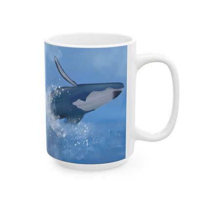 Humpback Whale Ceramic Mug For Whale Watching Coffee Cup With Frosted Ocean And Snowflake Artwork