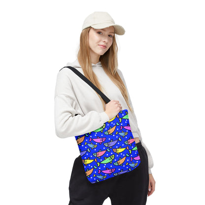 Happy Fish Tote Bag All Over Print Hand Drawn Fish Illustration Three Sizes