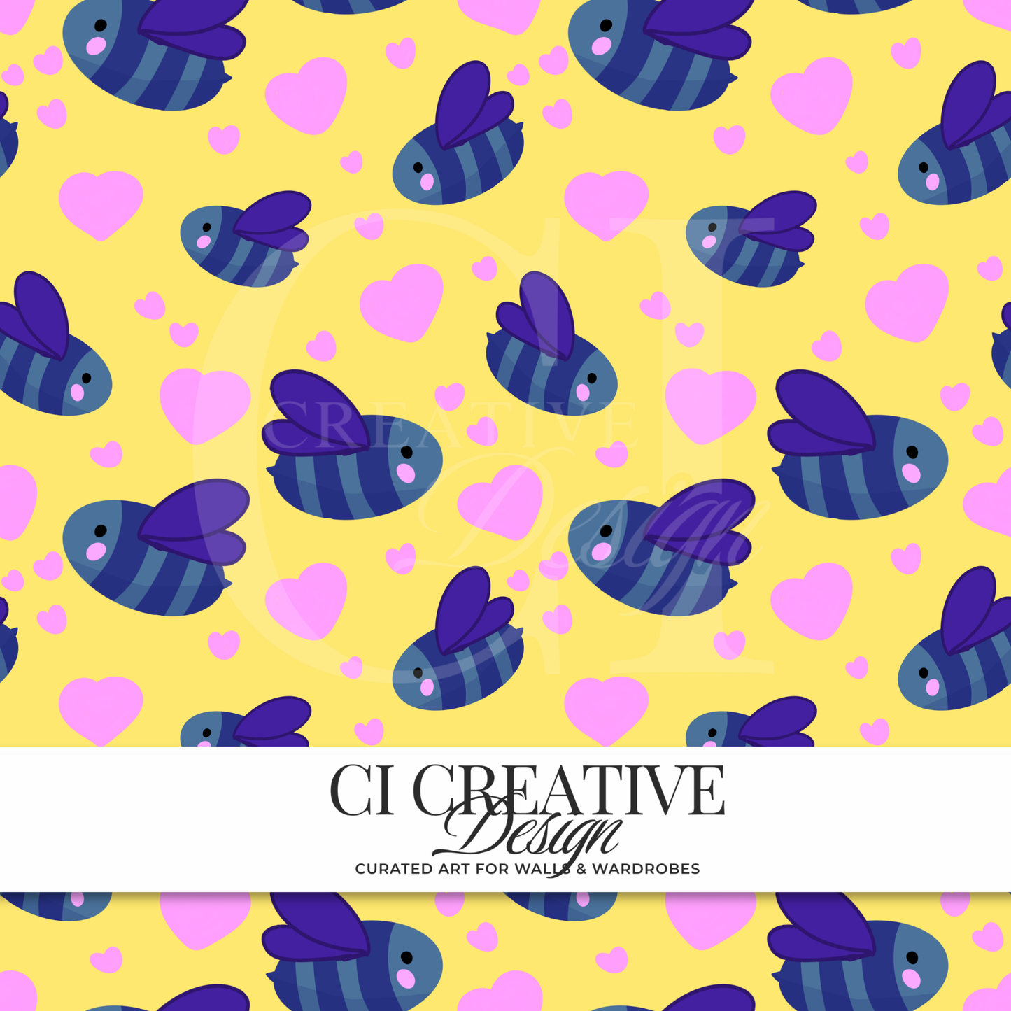 Blueberry Bees Seamless Pattern | Cute Bee Digital Download PNG