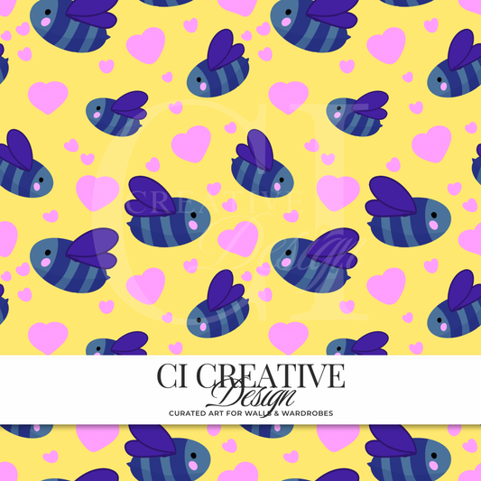 Blueberry Bees Seamless Pattern | Cute Bee Digital Download PNG
