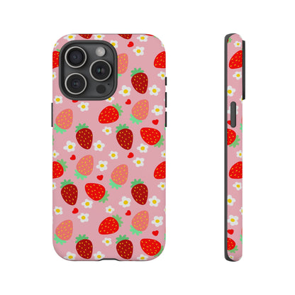 Strawberry Pattern Pink Phone Case Dual Layer Protective Case For IPhone