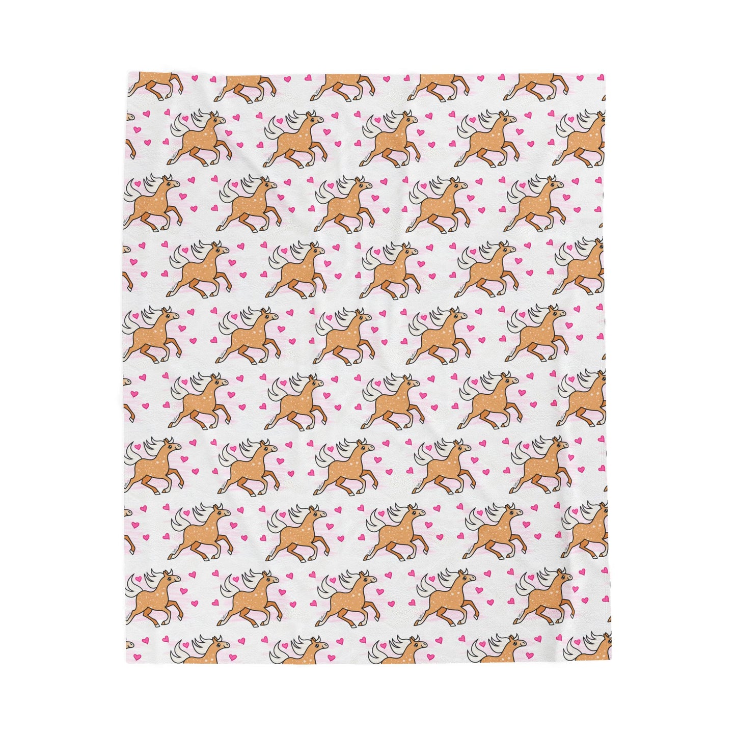 Plush Blanket — Palomino Horse with Hearts 50x60